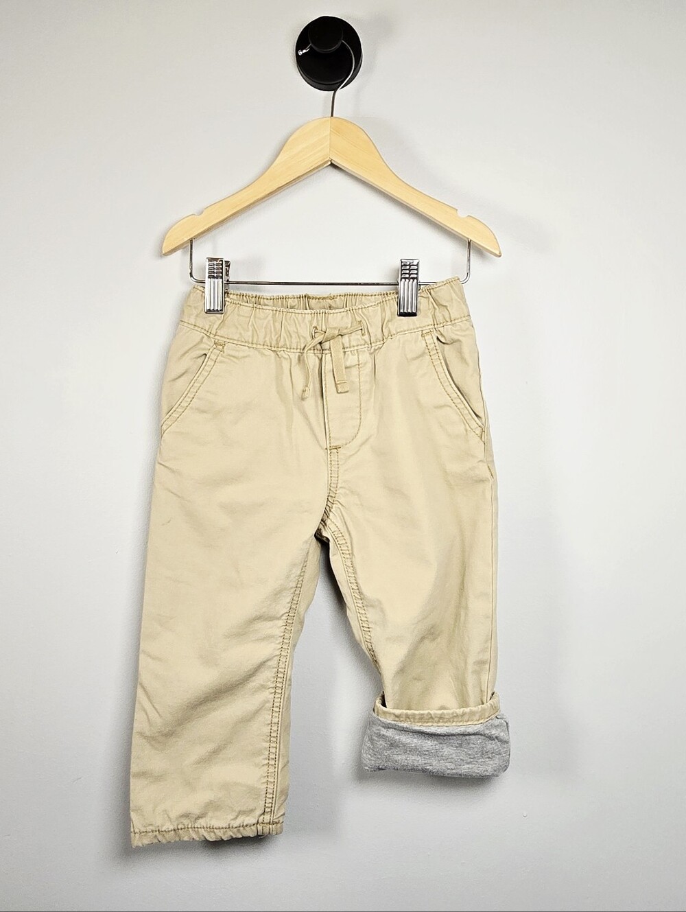 Kids Lined Beige Drawstring Pull-On Pants